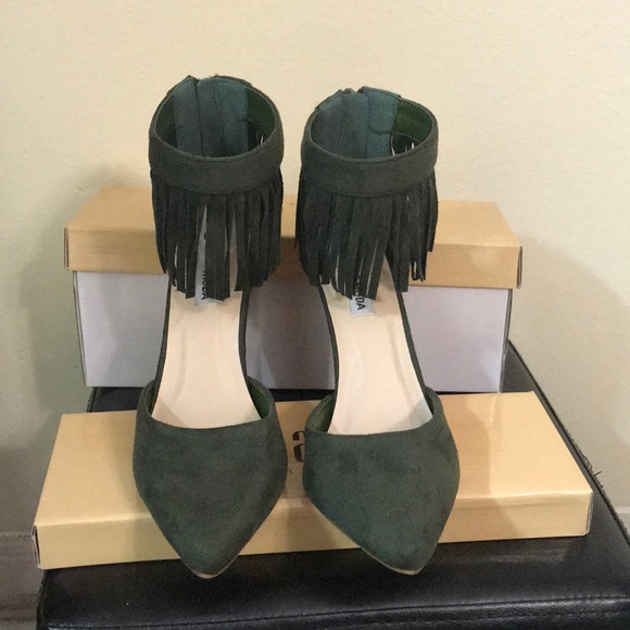 $15🍸Olive Heels🍸 suede fringe heels - Picture 3 of 5